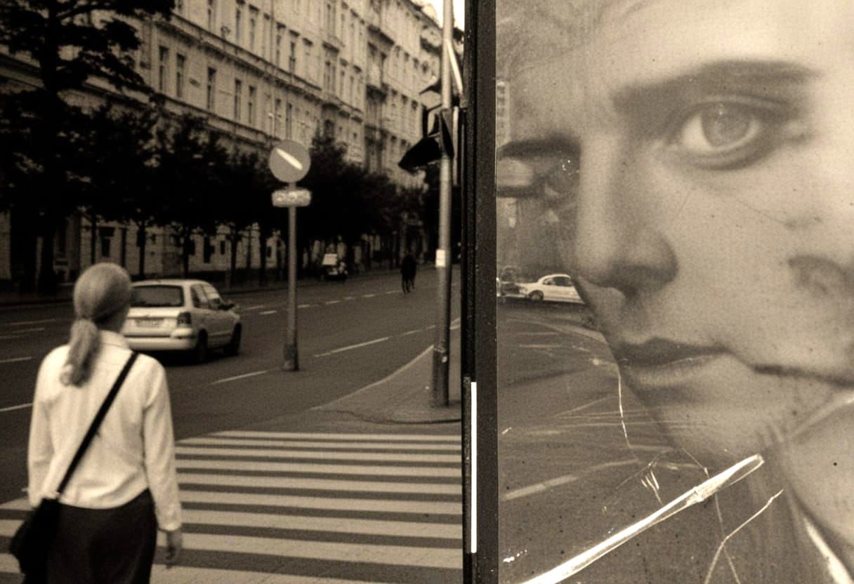 Prague Street Scene in Kafka Poster Style