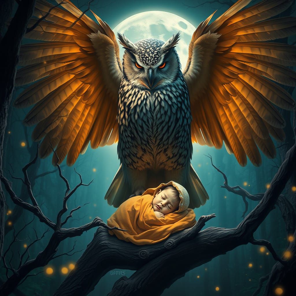 Majestic Owl Guardian in Moonlit Forest