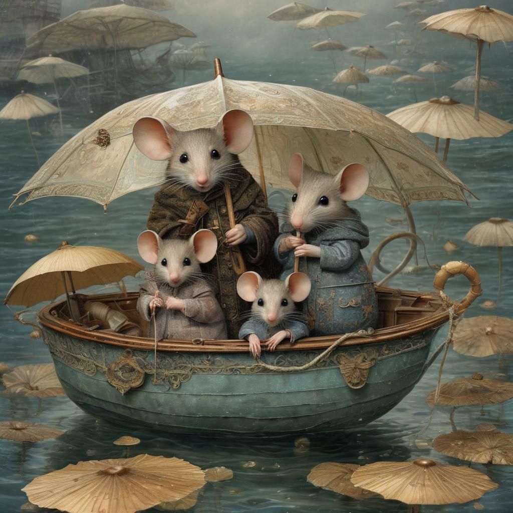Adorable Mouse Family Sails Across the Sea in a Whimsical Um...