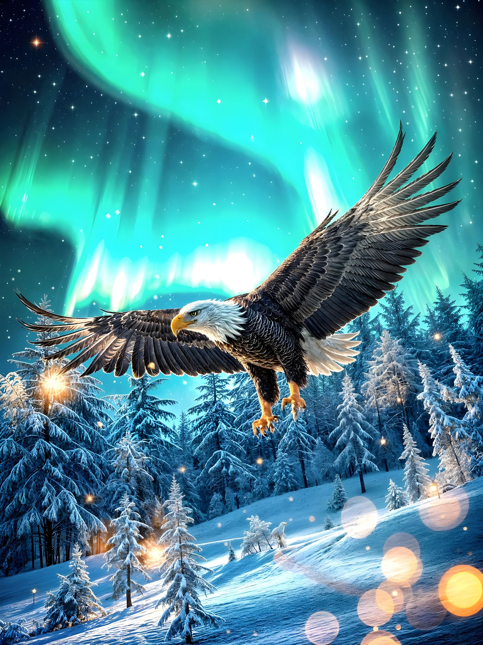 Majestic Eagle Silhouette Against Glowing Northern Lights