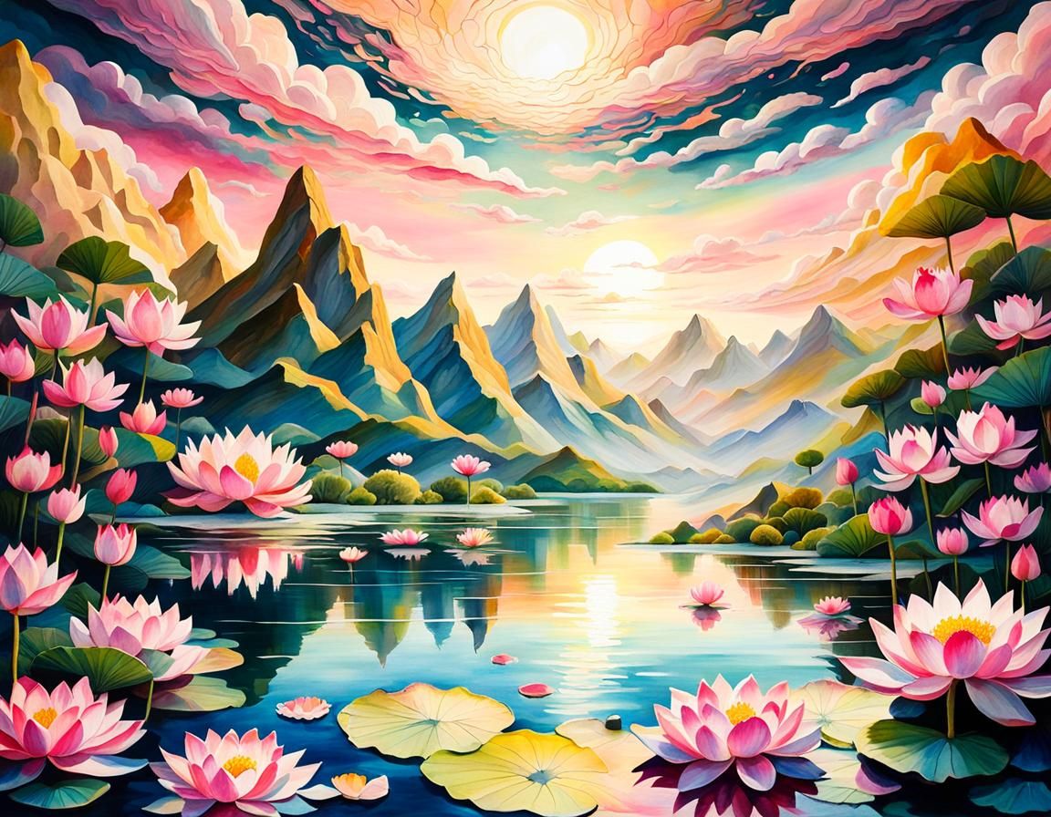 Lotus Pond Under a Multicolored Sky: Graffiti Art