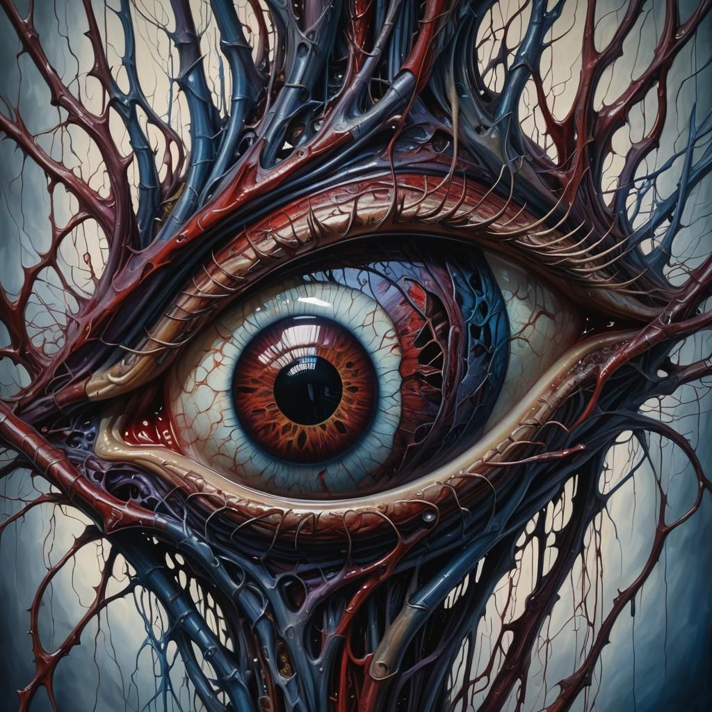 Biomechanical Eye Stalk in Surreal Oil Painting Style