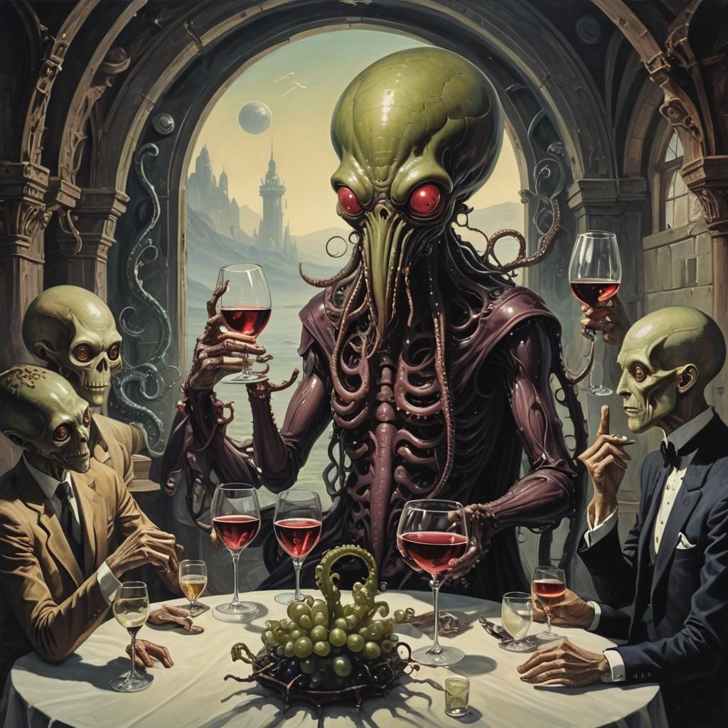 Tentacled Aliens Recreate Iconic Painting in Retropunk Style