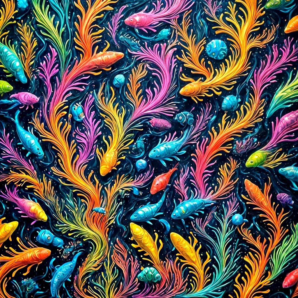 Glowing Sea Creatures in Deep Ocean Graffiti Art