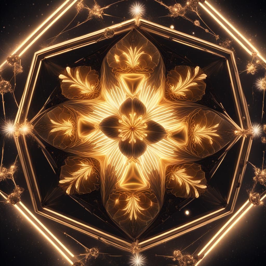 Futuristic Flower of Life Shield in Gold, 8K