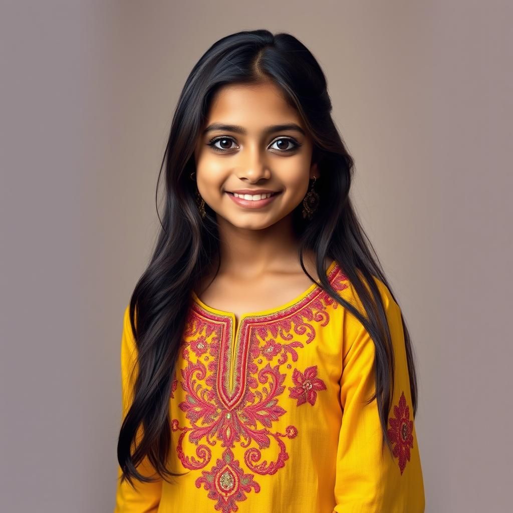 Pakistani Girl in Yellow Kameez Shalwar Portrait