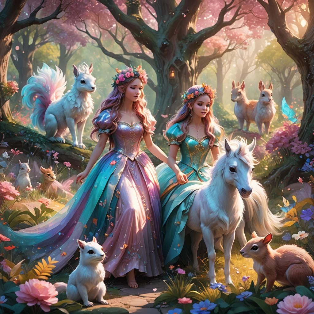 Fairy Princesses in a Magical Pastel Forest