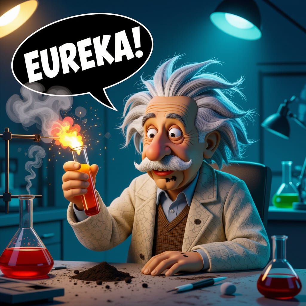 Einstein's Explosive 'Eureka!' Moment in Cartoon Style
