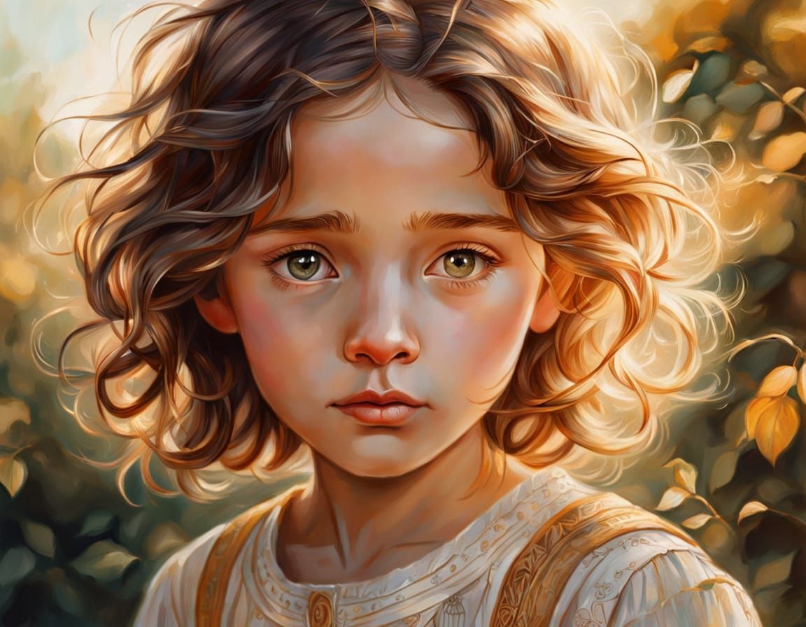 Child Portrait Gazing Upwards in Vivid Colors