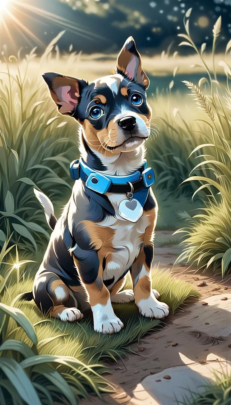 Anime Puppy with Floppy Ears in Sunlight