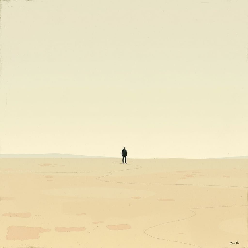 Minimalist Figure in a Vast, Empty Landscape