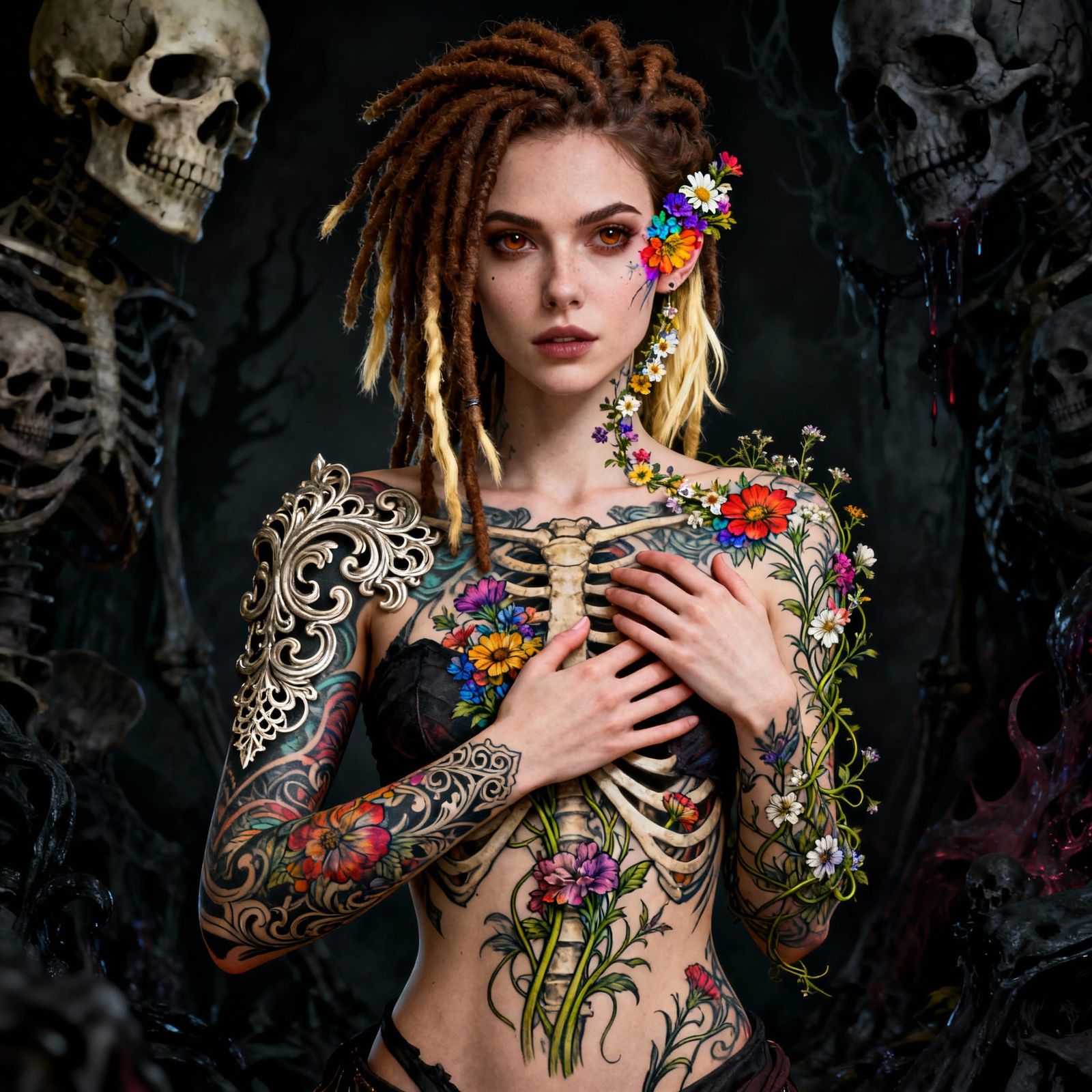 Gothic Fantasy Woman with Baroque Tattoos