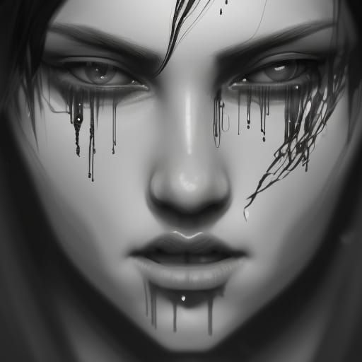 Expressive Crying Face in Black and White