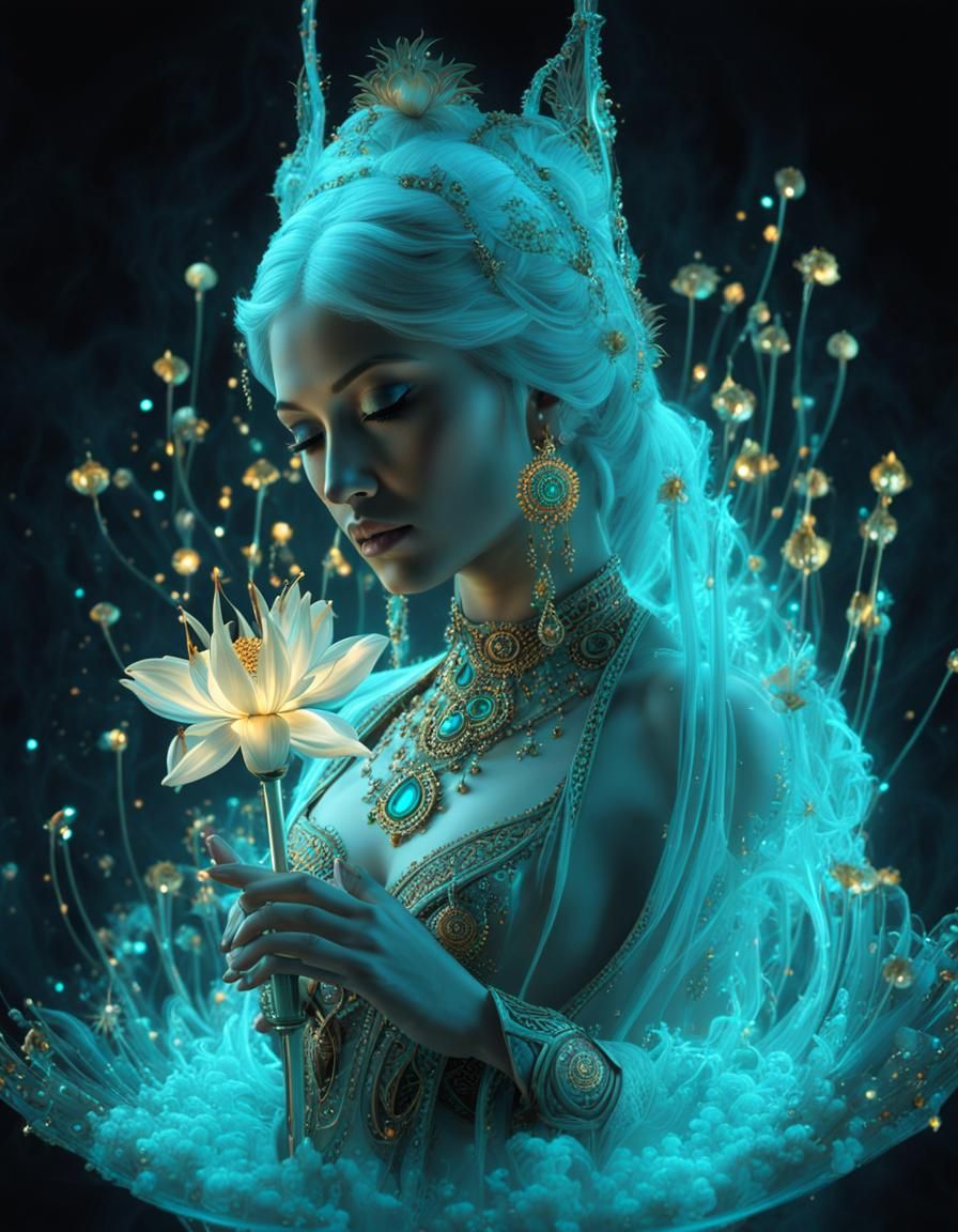 Exploding Blacklight Fountain in Digital Art Style