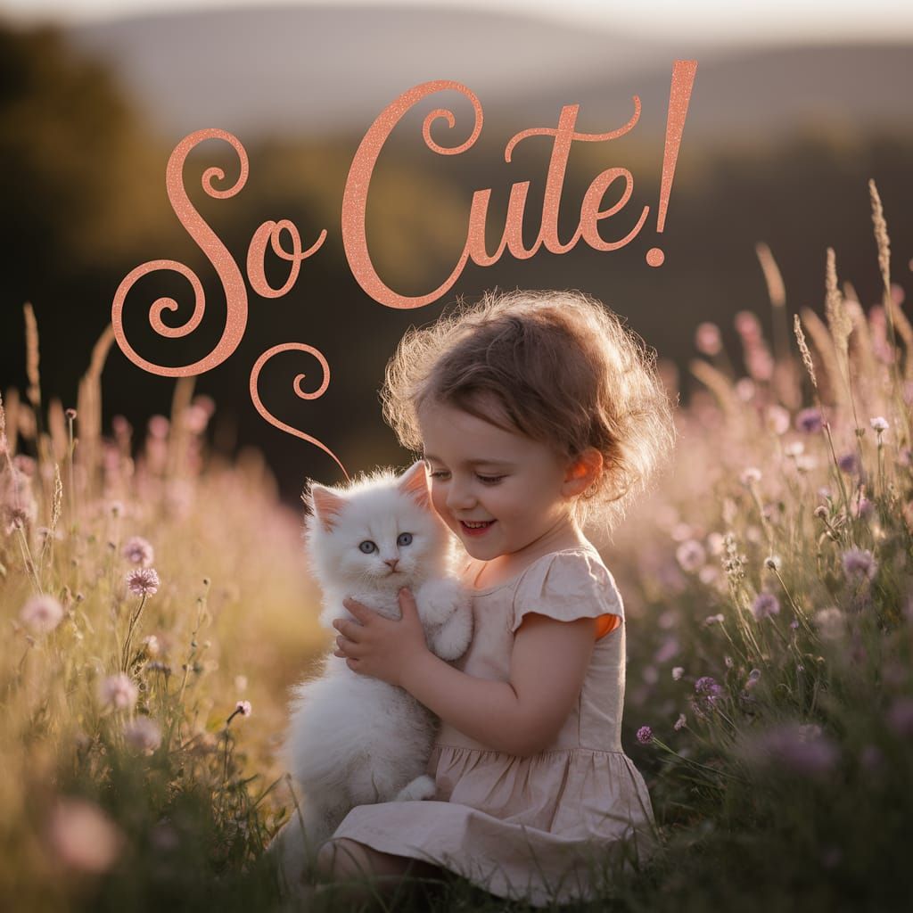 Child and Kitten in Sunlit Meadow, Leibovitz Style