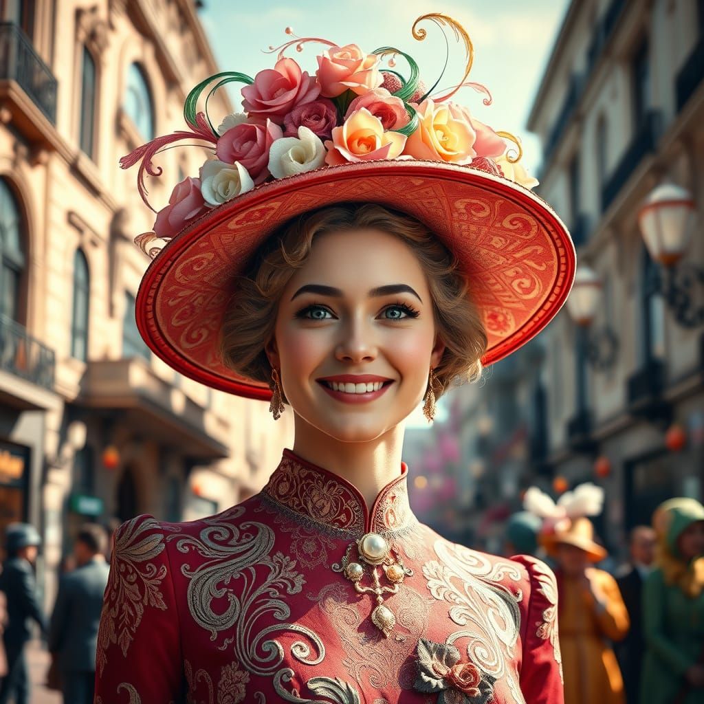 Elegant Easter Parade Scene in Art Nouveau Style