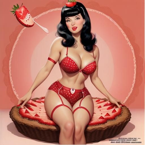Strawberry Pie Pin-Up Girl in Elvgren Style