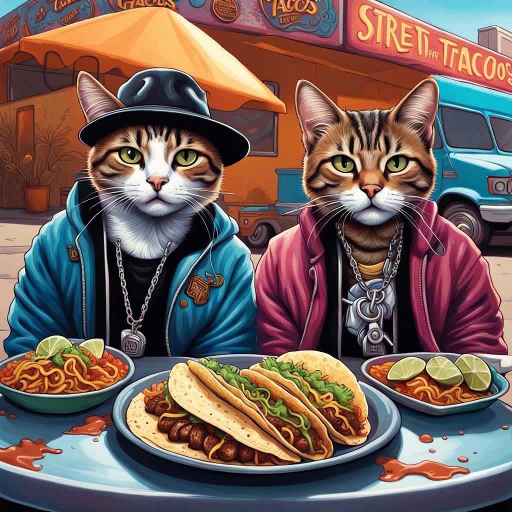 Gangster Cats Enjoy Street Tacos