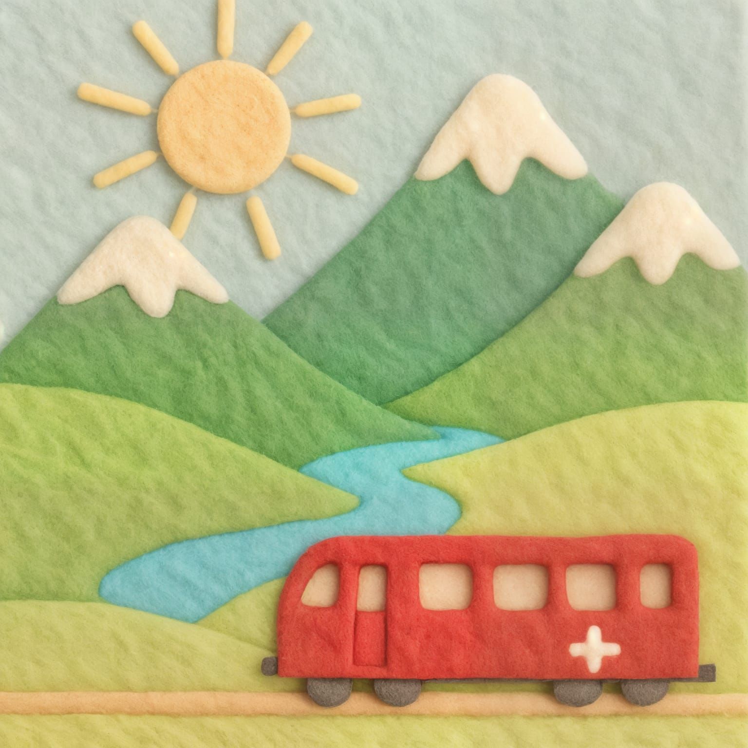Pastel Felt Swiss Landscape With Train
