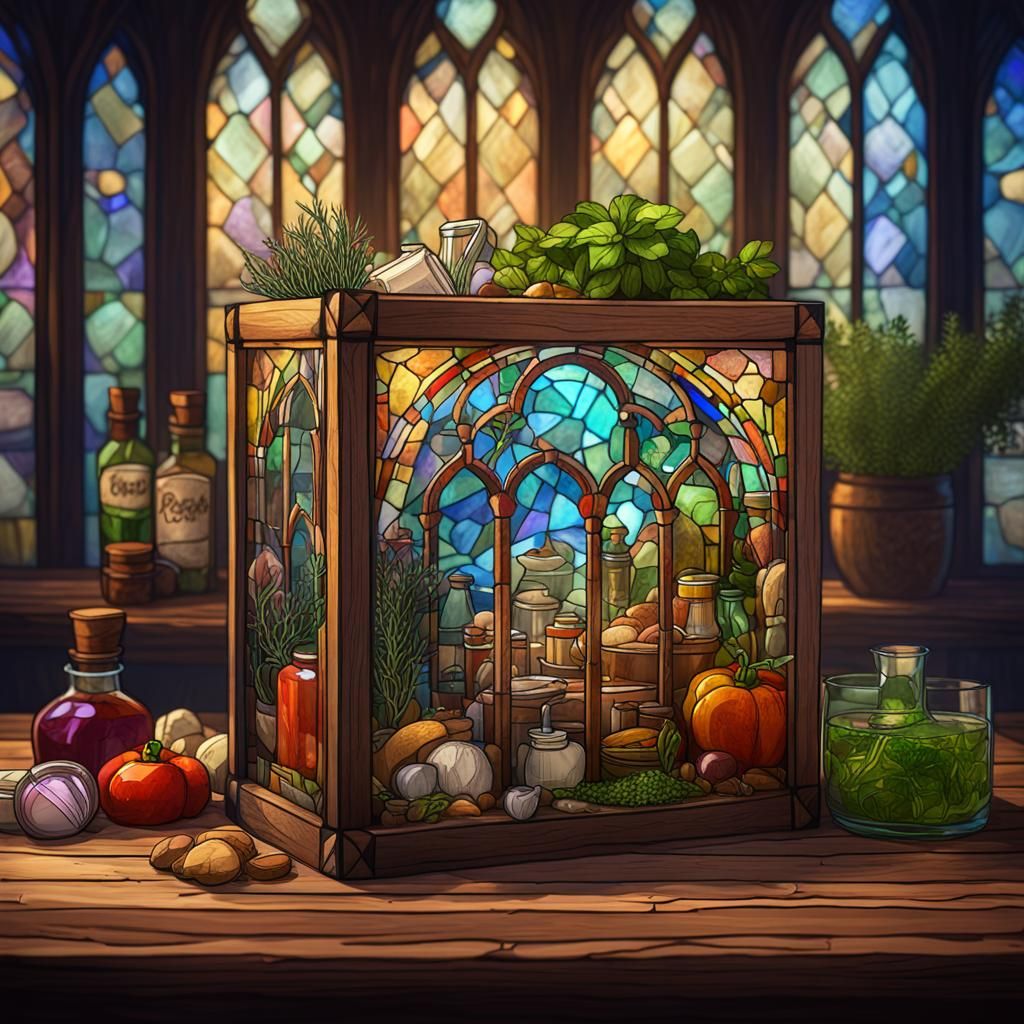 Stained Glass Recipe Box on Wood Table