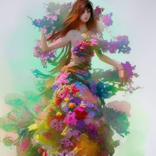 Floral Dress in Watercolor Art Style