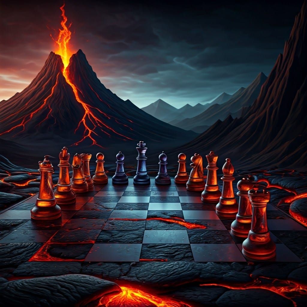 Chromatic Resin Chess on Lava Checkerboard