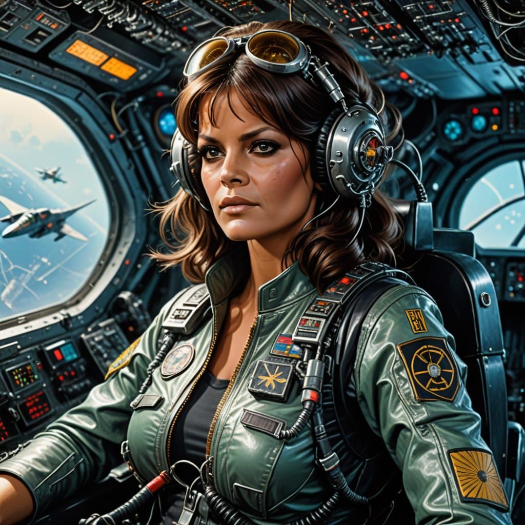 Cyberpunk Pilot Claudia Cardinale in Space Fighter