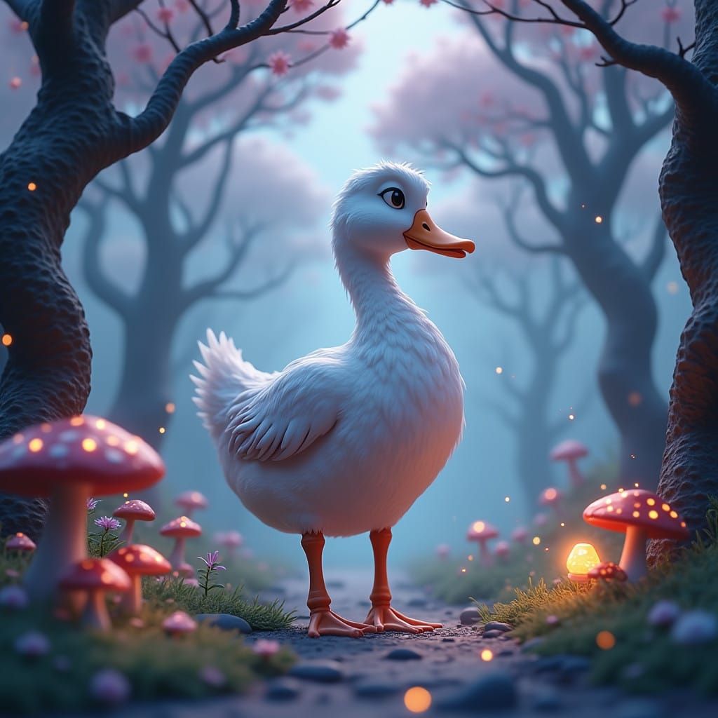 Enchanted Duckling in Whimsical Forest