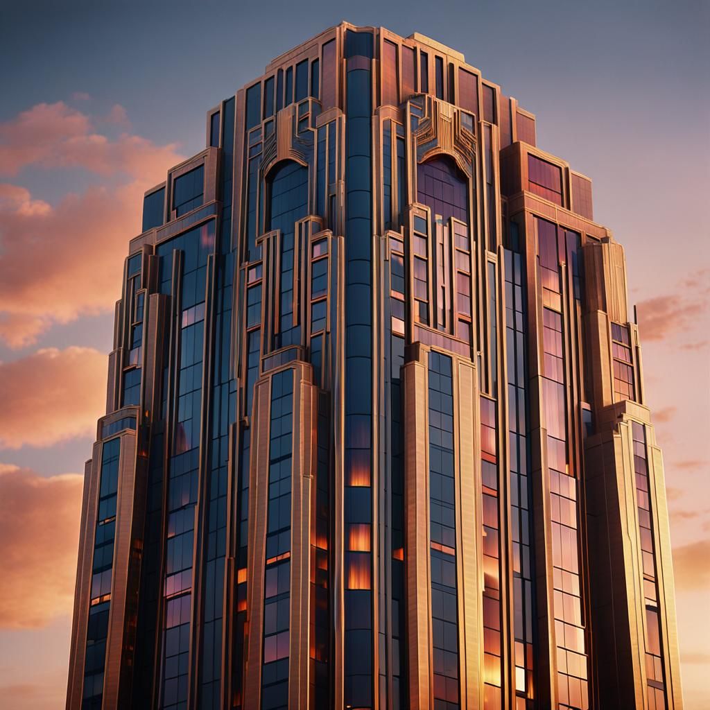 Art Deco Skyscraper in Golden Sunset Light