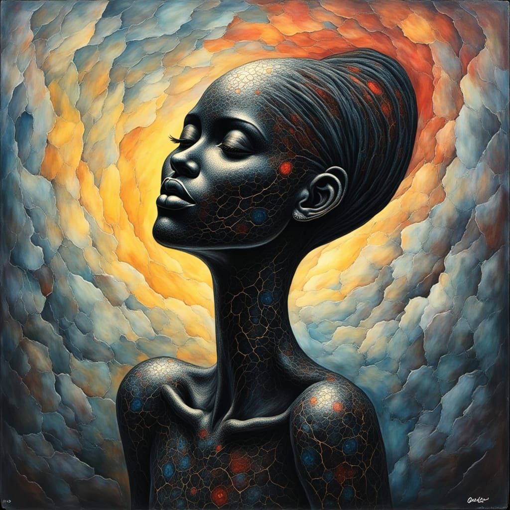 Surreal Portrait of Black Woman with Elongated Neck