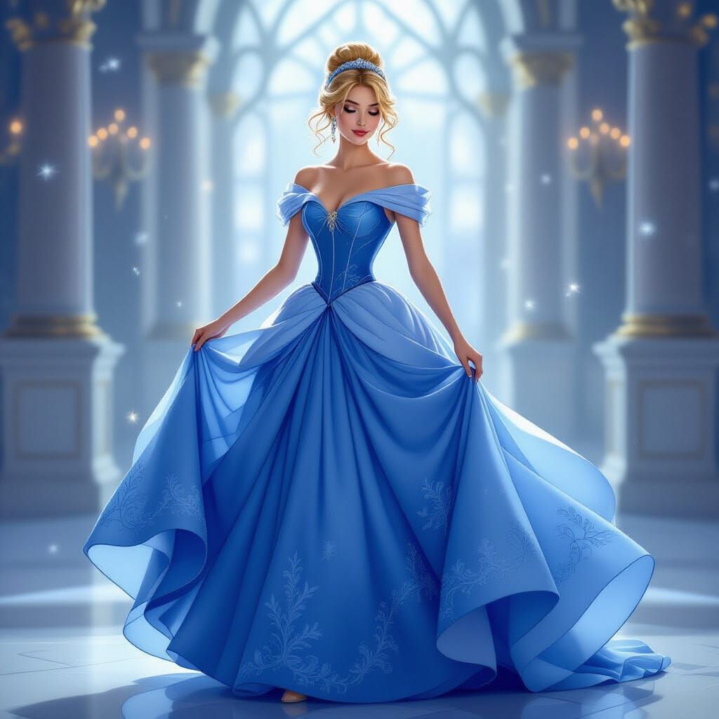 Cinderella in Sapphire Gown at Grand Ball
