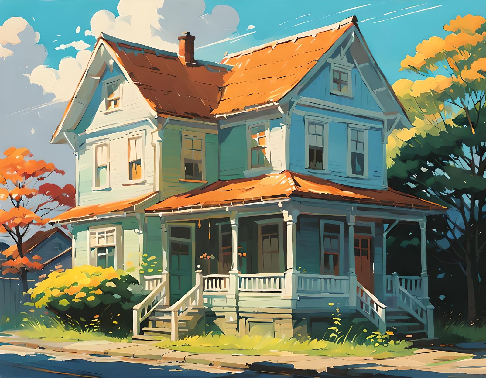 House in Acrylic Painting Style