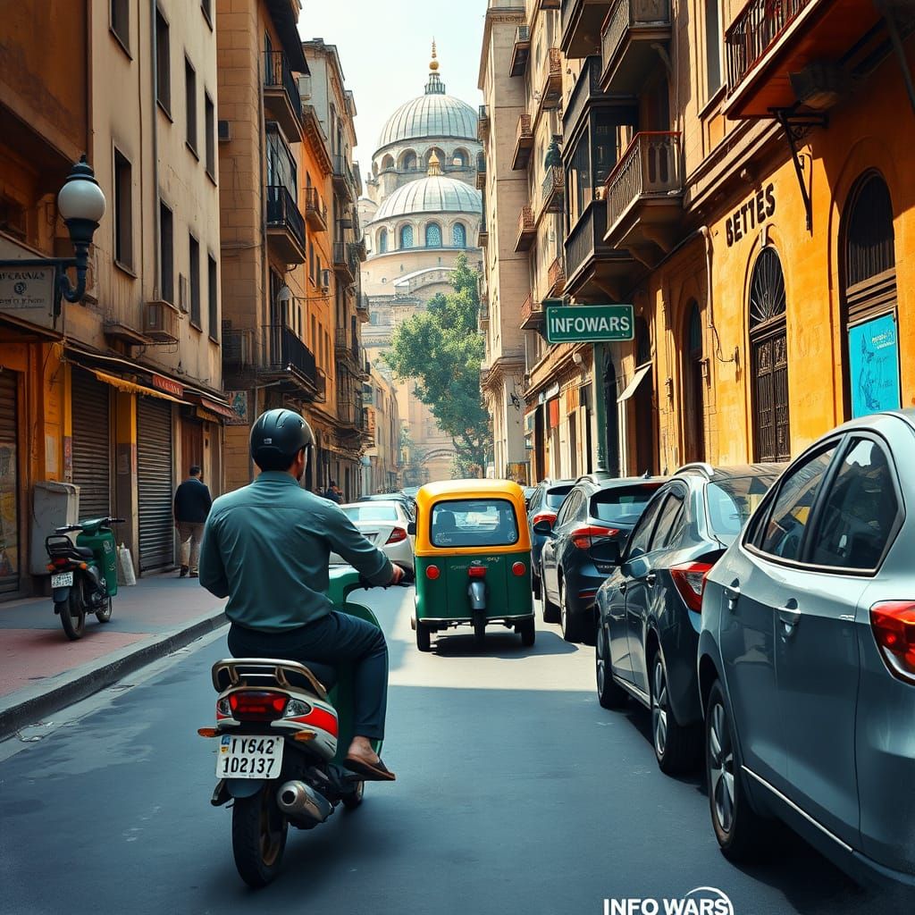 Cairo Street Scene in Vibrant Watercolor