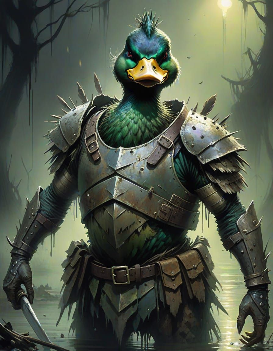 Angry Mallard Duck Warrior in Spiky Armor