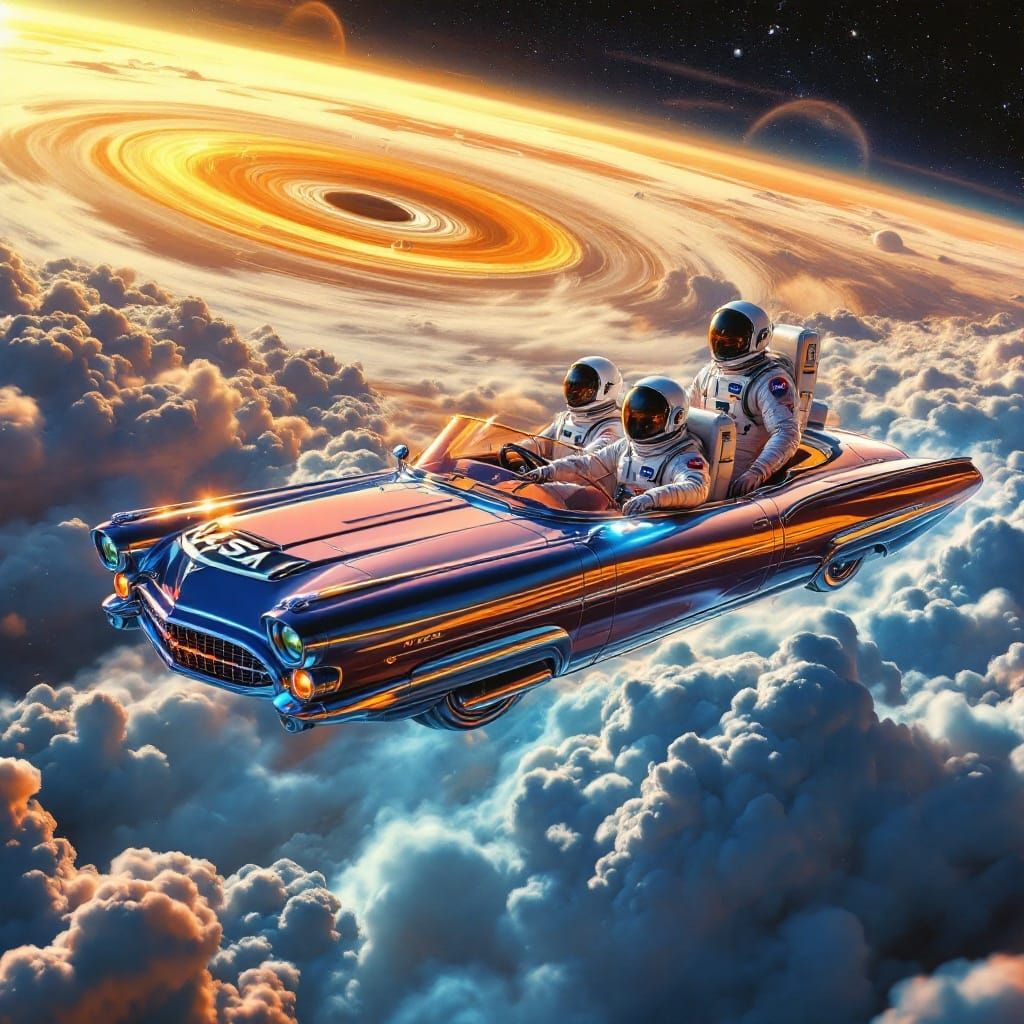 Retro Futuristic Astronauts Cruise Jupiter in Chrome Starshi...