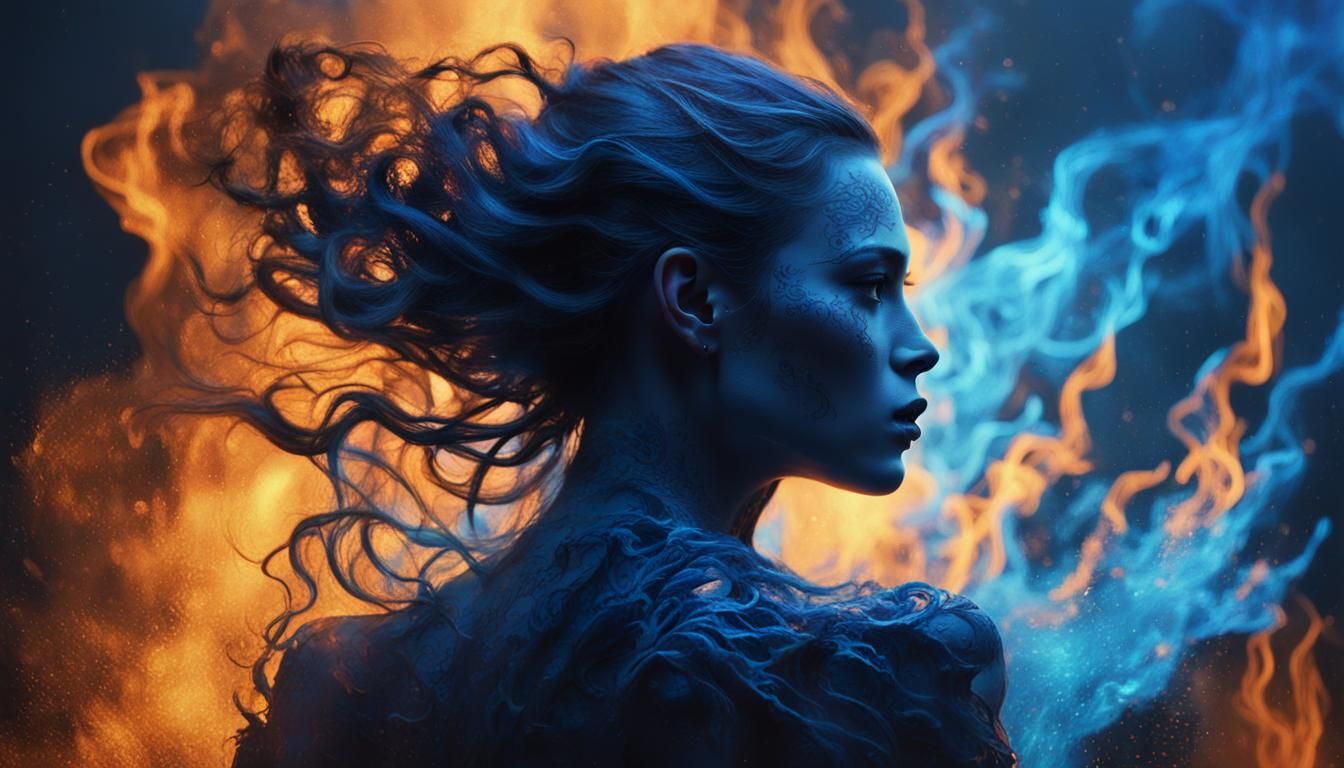 Ethereal Blue Flame Silhouette Portrait