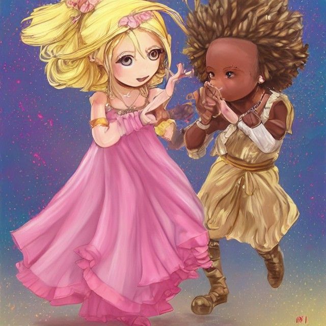 Girl in Pink Dress Dancing, Detailed Digital Art