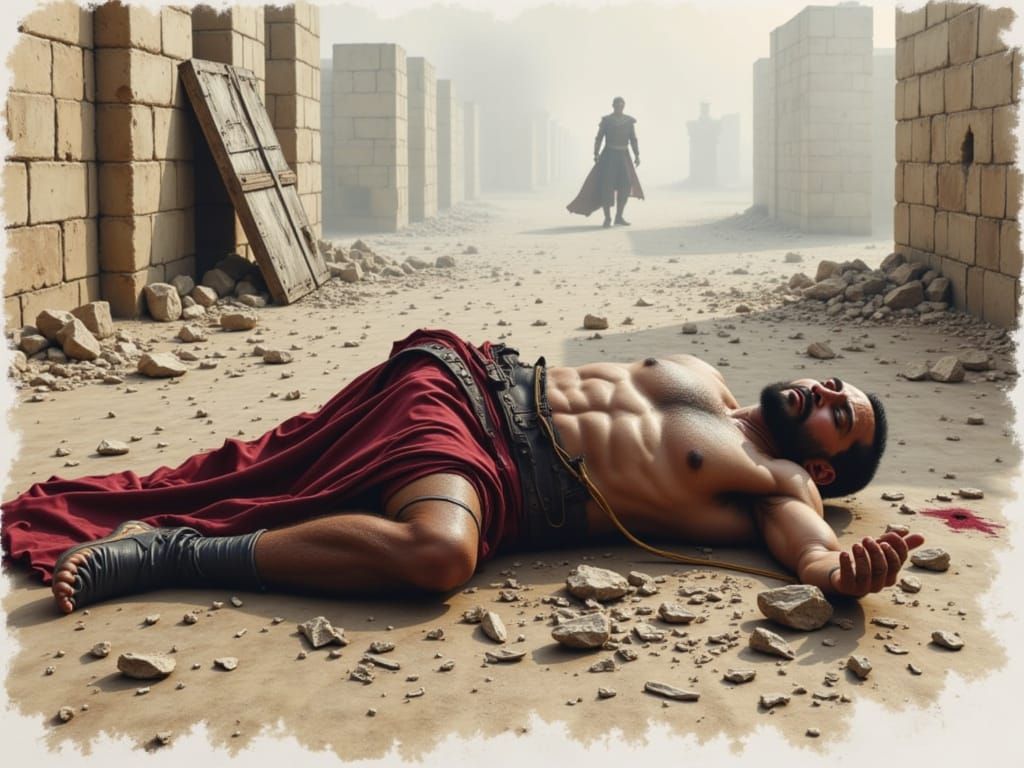 The Tragic Death of Hector in Watercolor