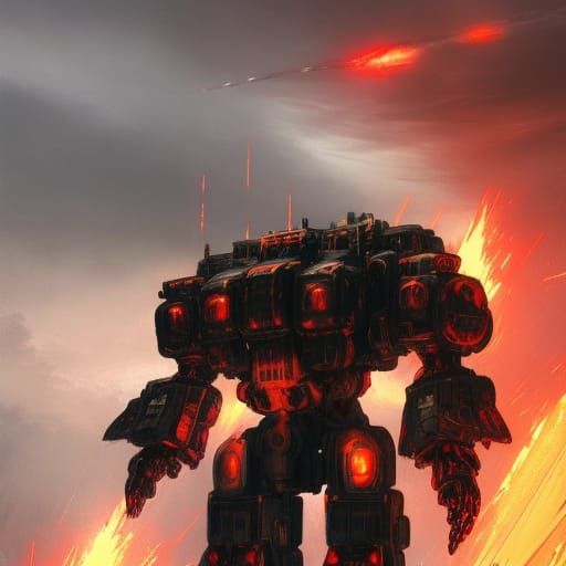 High Gothic Mecha in Flames: Dark Fantasy Concept Art
