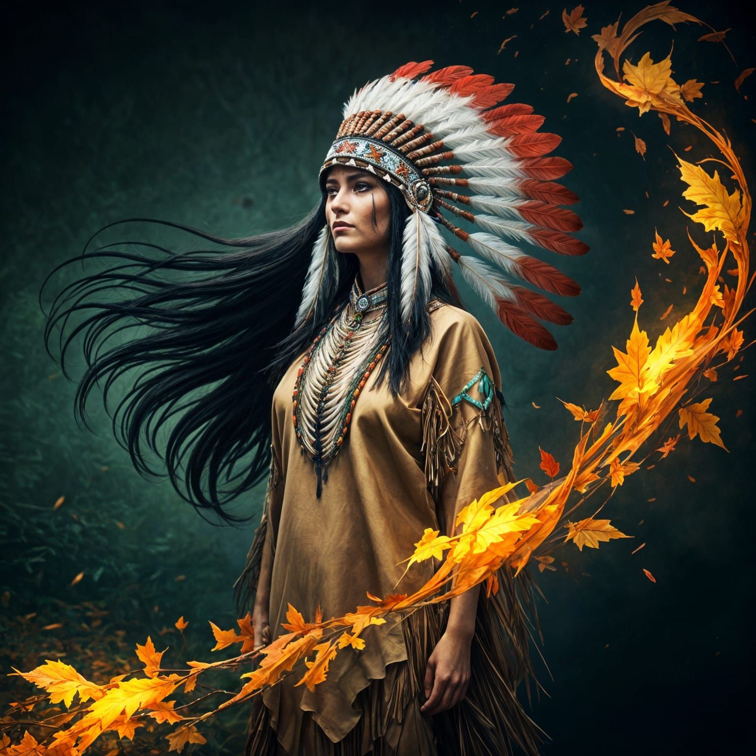 Native American Women in Vibrant Digital Art