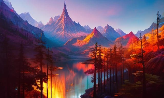 Anime Style Mountain Digital Illustration in 16K