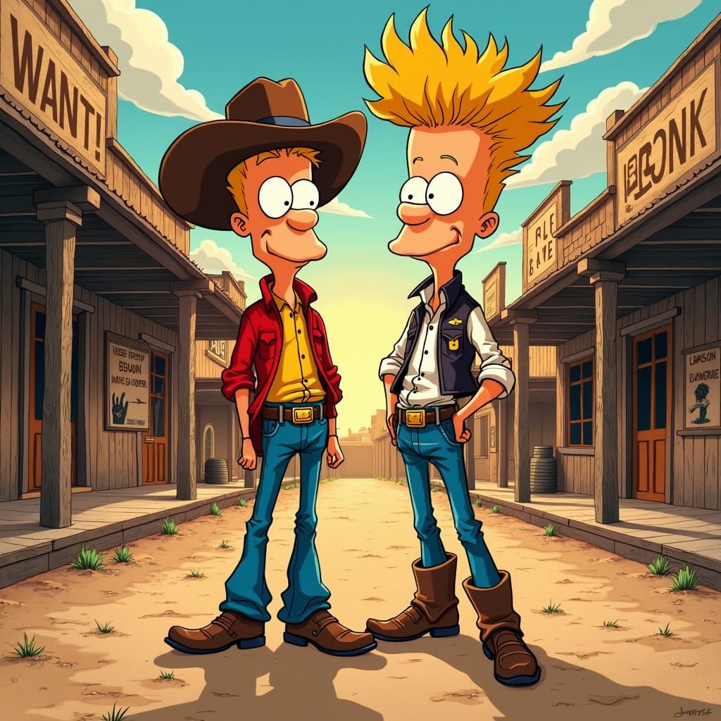 Beavis and Butthead in Wild West Anime Style