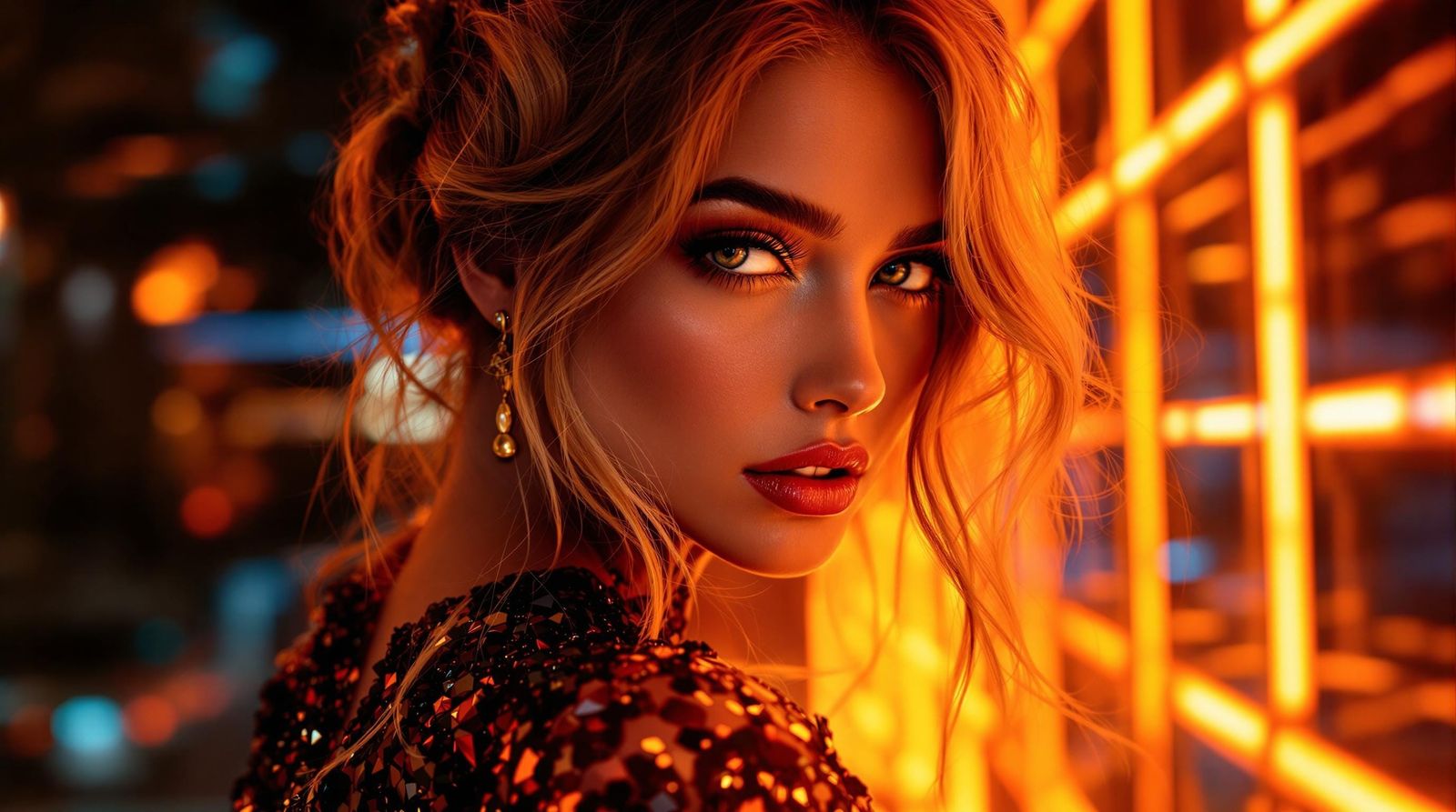 Glowing Woman in Neon Light