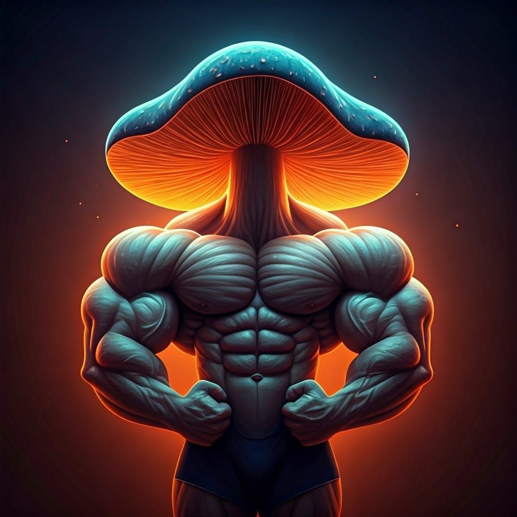 Cyberpunk Weight Lifter Mushroom in Vibrant Neon