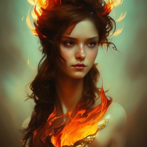 Woman Dancing with Fire: Hyperdetailed Portrait