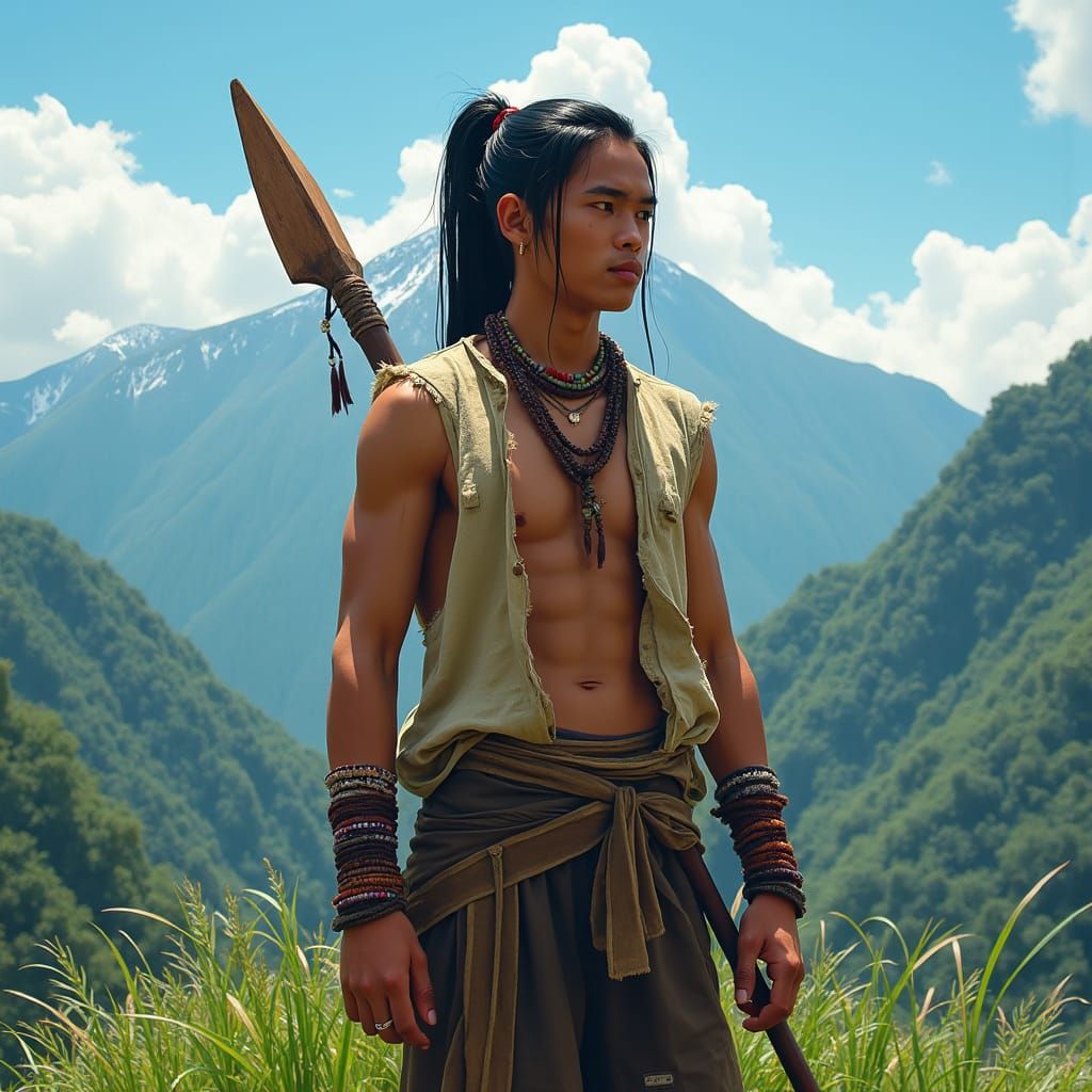 Igorot Man in Mountainous Landscape, Fantasy Concept Art
