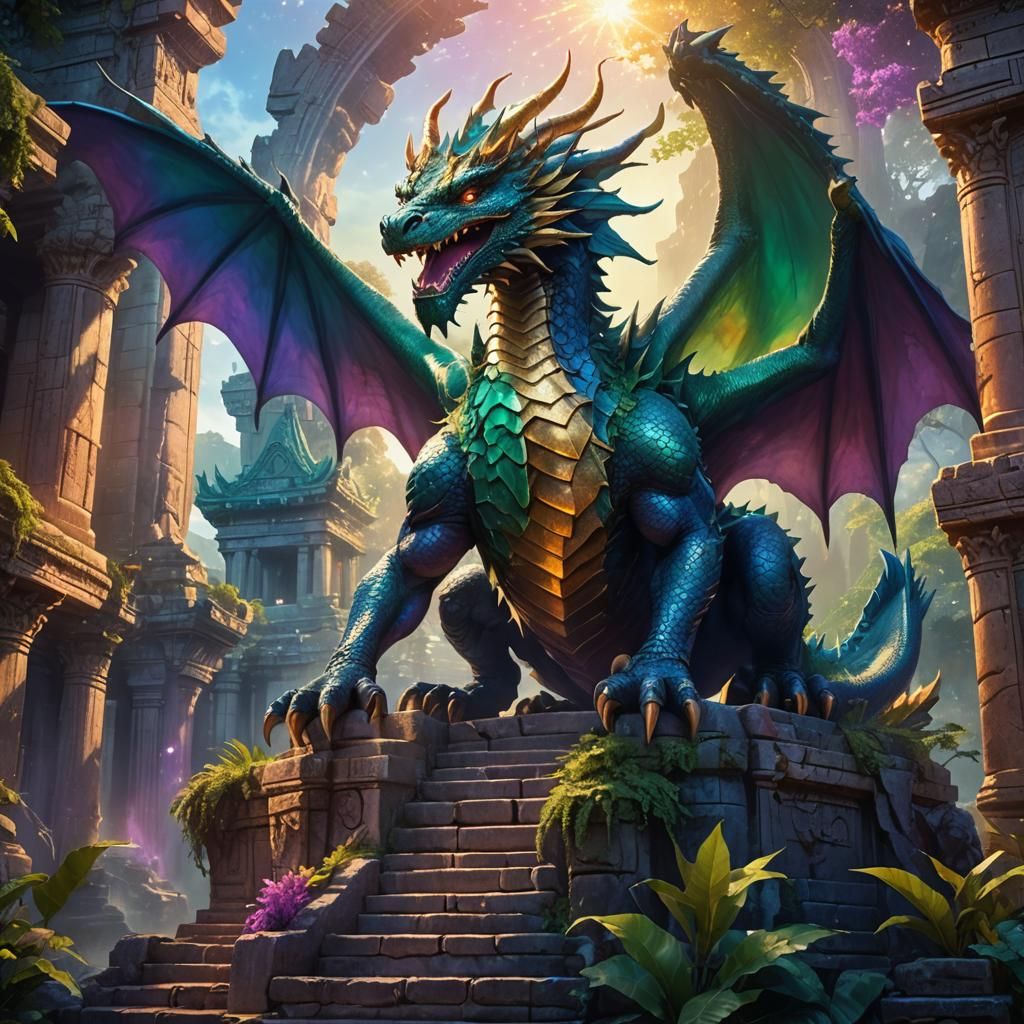 Majestic Dragon on Ancient Temple Ruins