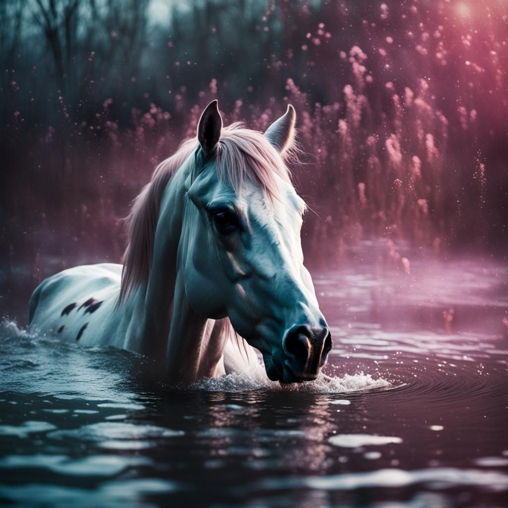 Glowing Pegasus Wading Through Water