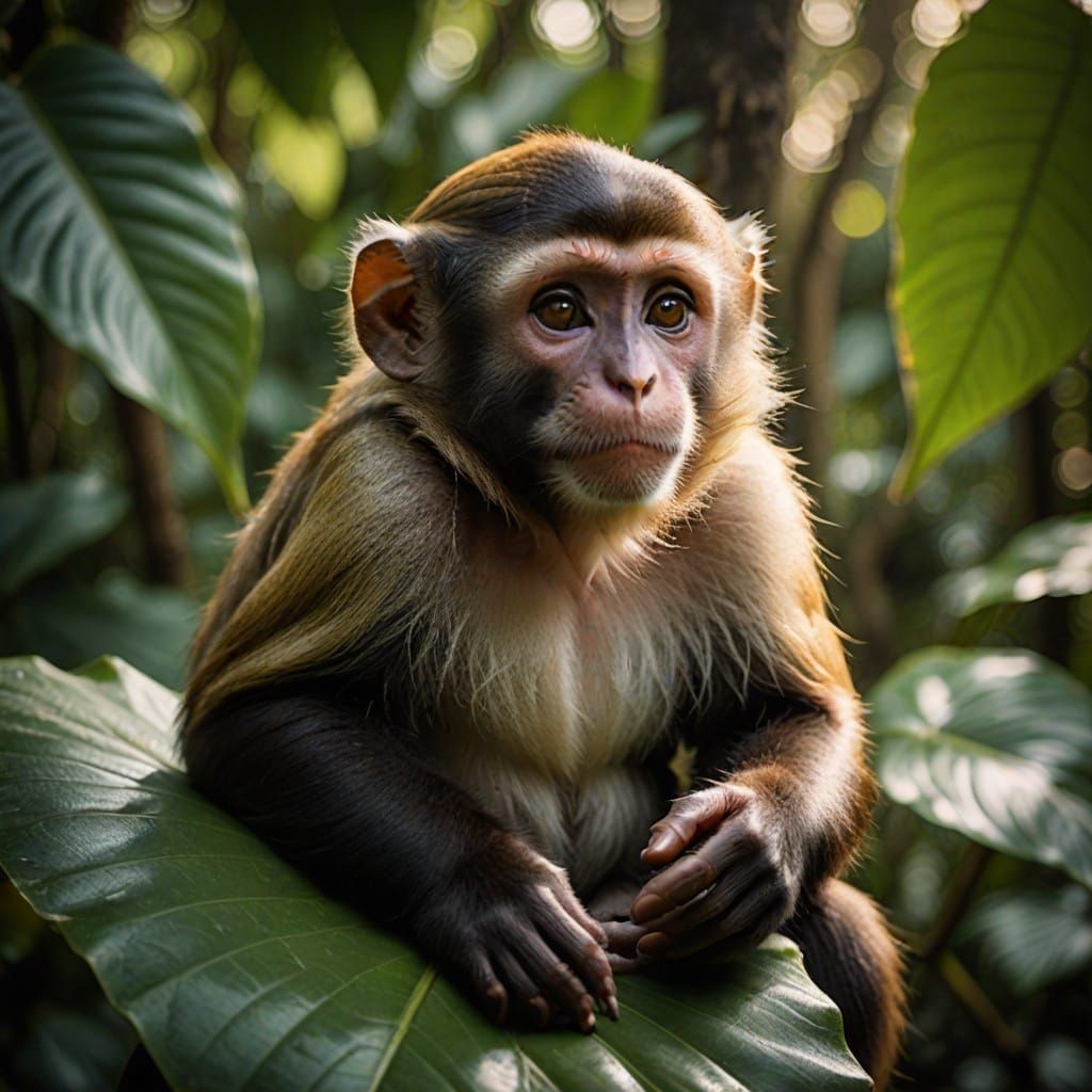 Majestic Capuchin Monkey in Weightless Contemplation
