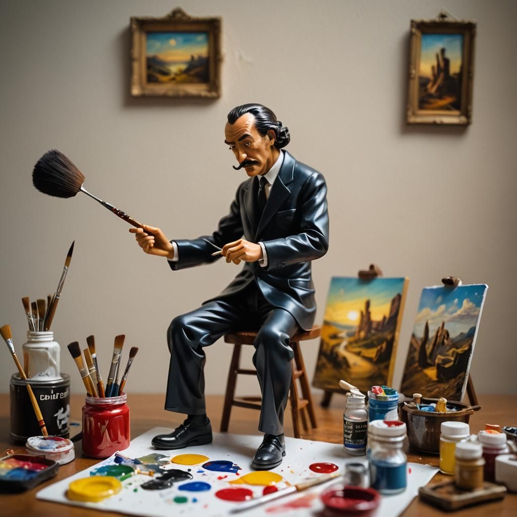 Salvador Dali Action Figure in Surreal Scene